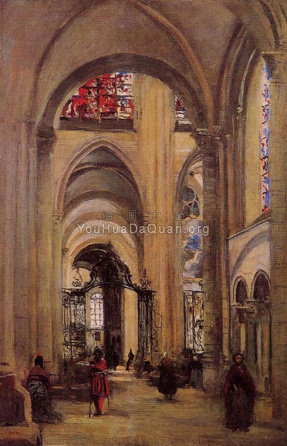 Interior of Sens Cathedral - 让·巴蒂斯特·卡米耶·柯罗